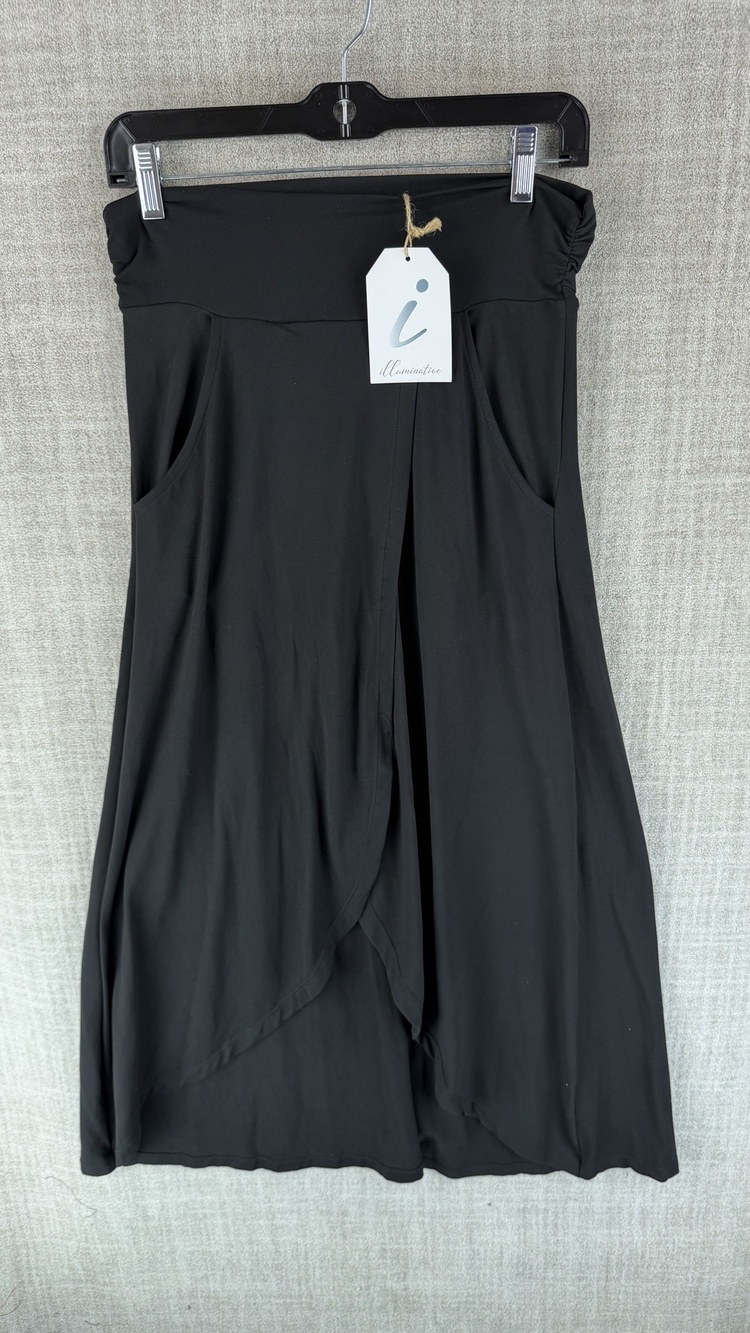 Illuminative Skirt Womens M Black Wrap Long Layered Pull On Travel Casual Jersey